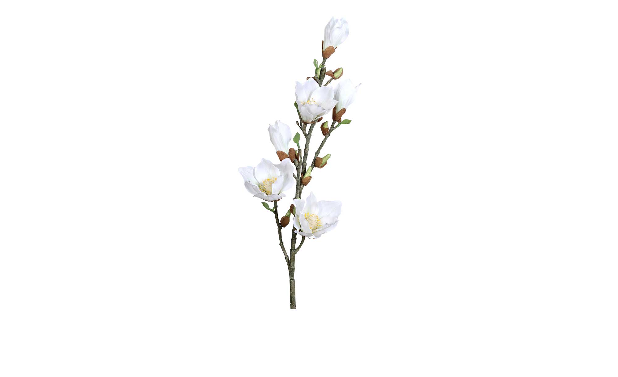 Magnolie 92 cm aus Kunststoff mit weißen Blüten und braunen Stiel.
