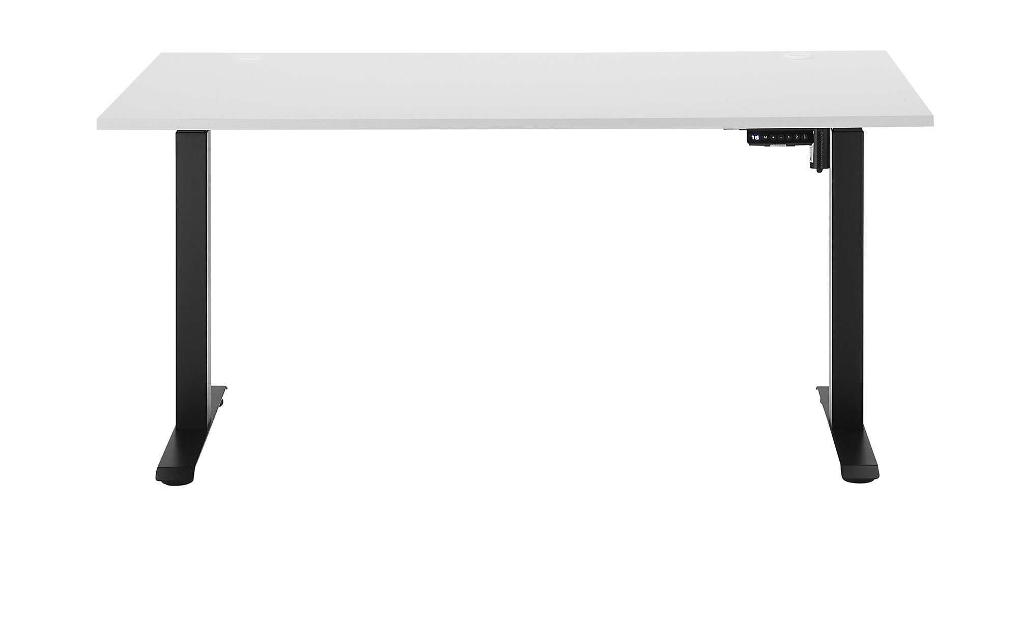 Elektro-Schreibtisch Gedankenplatz in Melamin weiß mit schwarzem Gestell