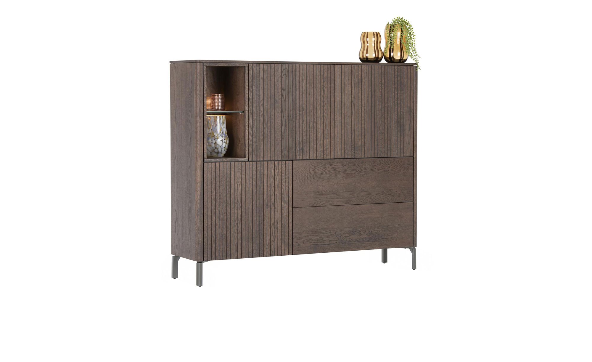 Highboard Trenton in der Farbe Clay-Braun, Schrägansicht