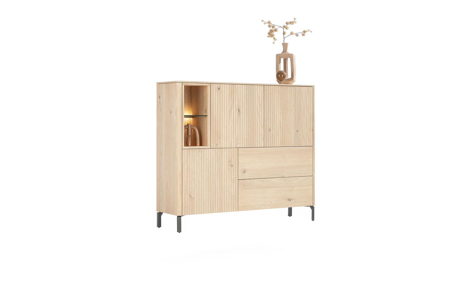 Highboard Trenton in der Farbe Natur, Schrägansicht