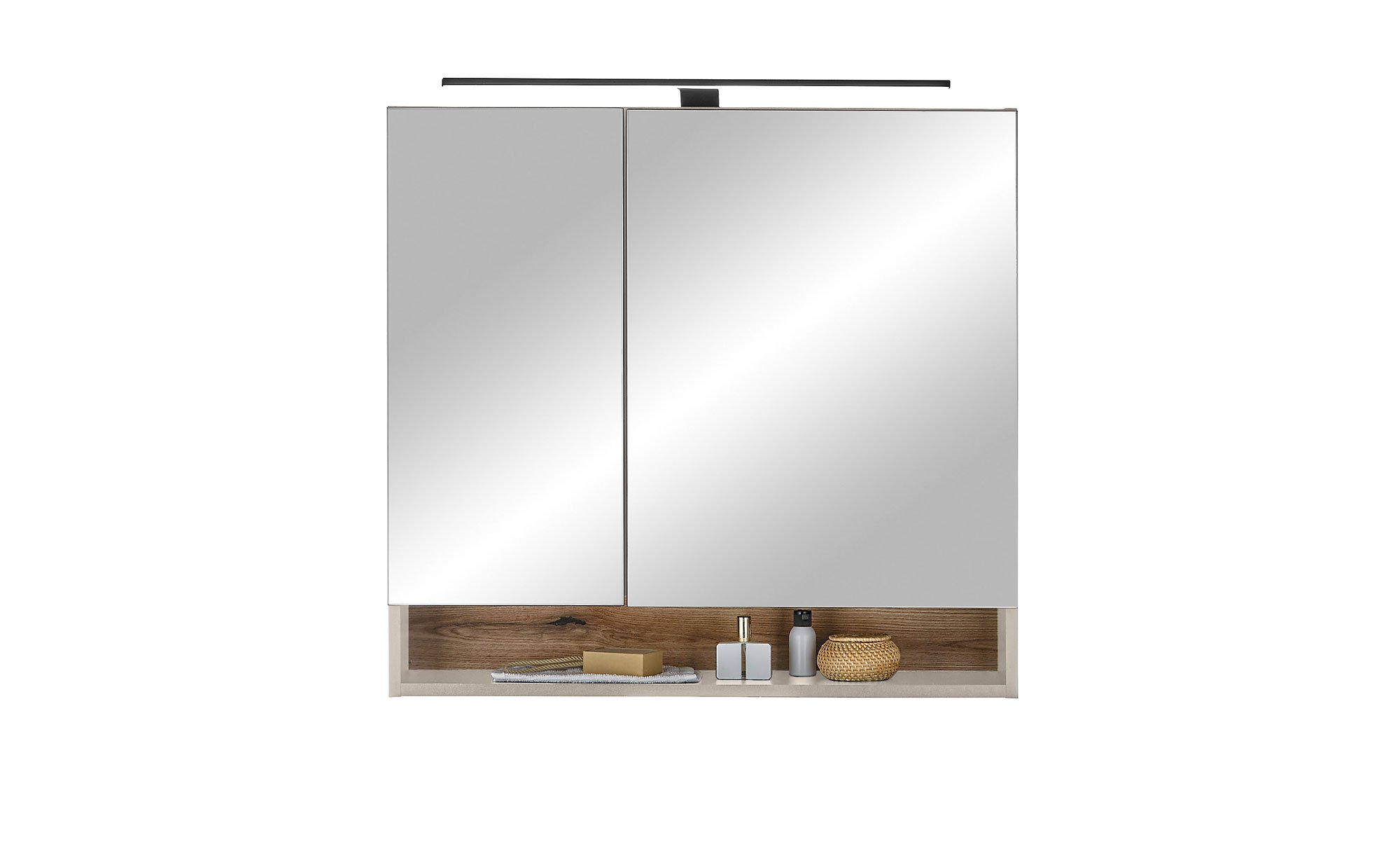 Spiegelschrank Djerba, in der Farbausführung Spiegel / Kaschmier / Evoke Eiche, Frontansicht