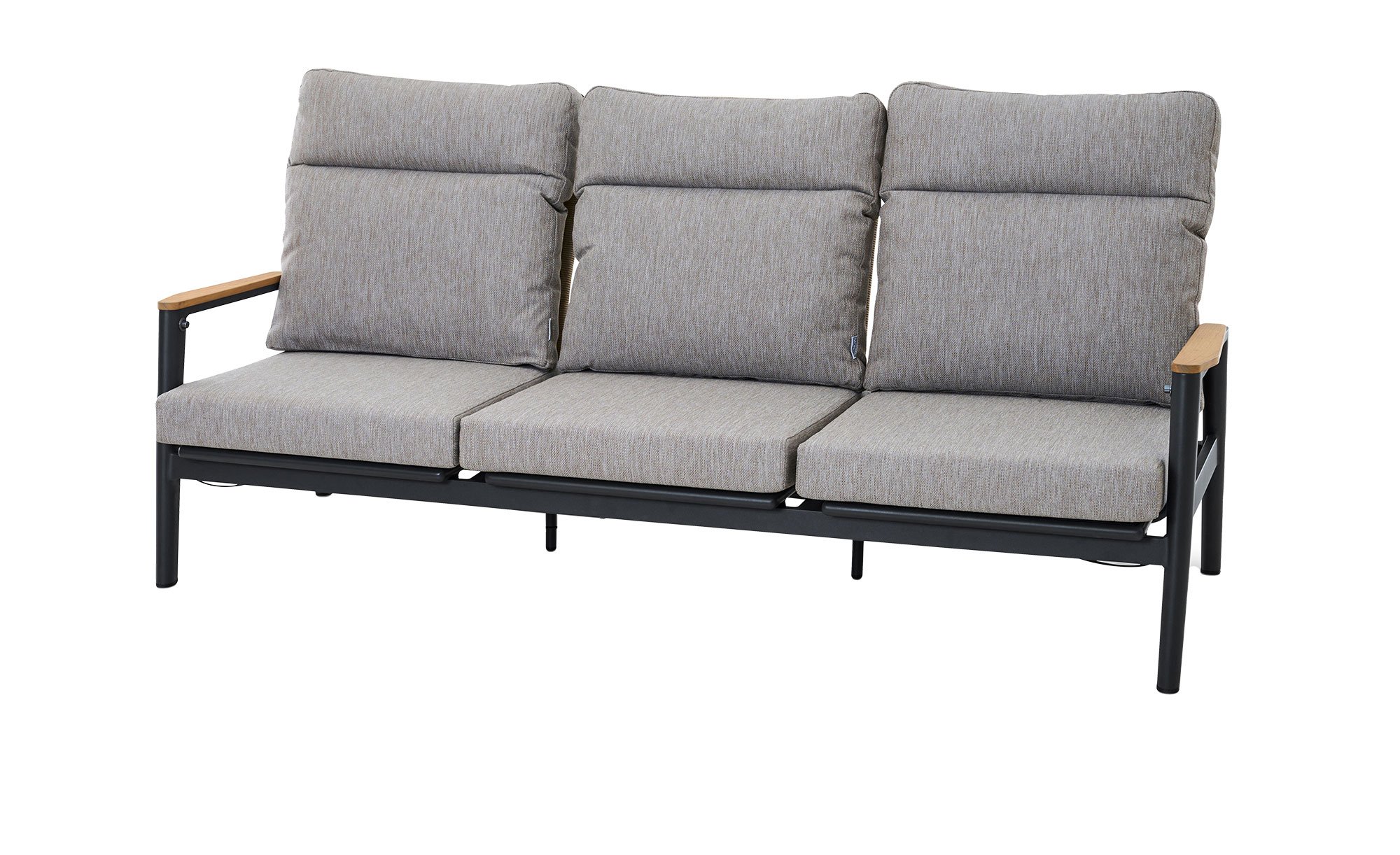 Gartensofa MONDO Latea in Grau und Anthrazit, Armlehnen mit Teakholz, stufenlos verstellbar