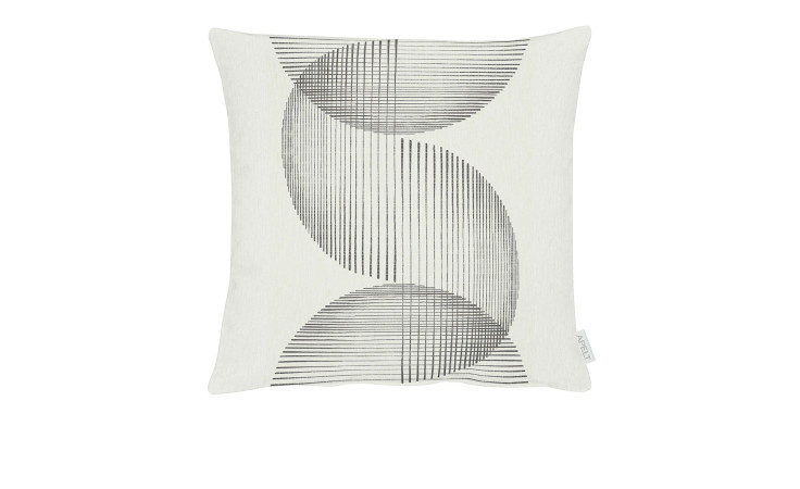 Apelt Kissenhülle 49 x 49 cm, weiß, Synthetikfaser, mit schwarzem, abstraktem Linienmuster und Stoffetikett.