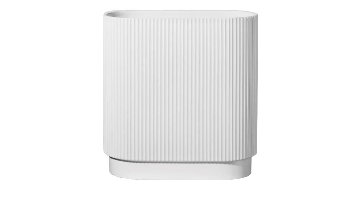 ASA Selection Vase Art Deco, 12 x 30 x 26 cm, Weiß Steingut, vertikale Rippenstruktur, abgerundete Ecken.