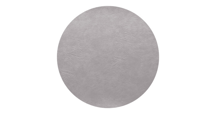 Ein rundes 38 cm großes Tischset aus veganem Leder in grauem Polyurethan-Leder auf weißem Hintergrund.