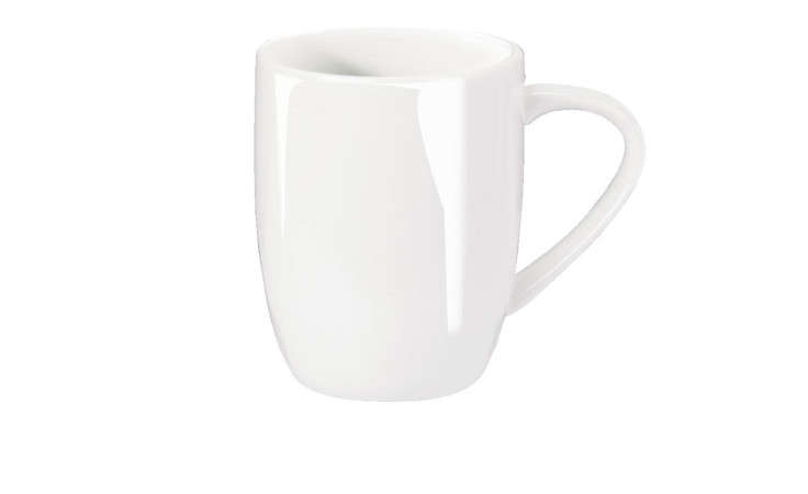 Der ASA Selection Henkelbecher á table 350 ml ist ein schlichter weißer Keramikbecher mit Henkel, abgebildet auf weißem Hintergrund.