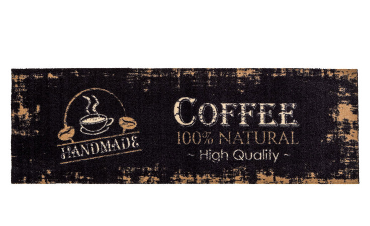 Astra Fußmatte Miabella 50x150 cm, rechteckig, schwarz-braun, handgemacht mit Kaffeetassen-Design.