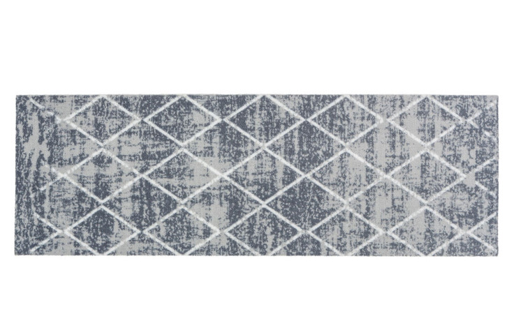 Astra Fußmatte Miabella, 50x150 cm, grau-weiß, rechteckig, mit distressed Muster und Rautenlinien.