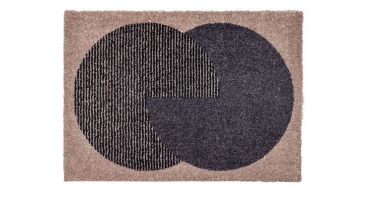Fußmatte SCHÖNER WOHNEN-Kollektion Manhattan, beige, 67x100 cm, Polyamid, mit zwei dunklen Kreisen auf Weiß.