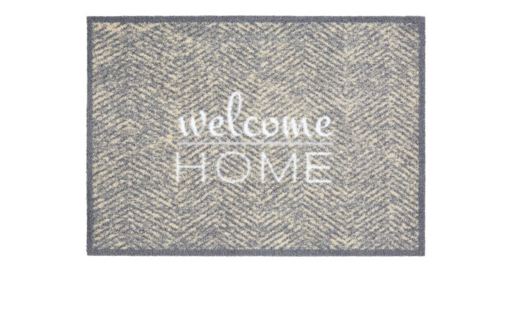 Astra Fußmatte Miabella 50x70 cm, Polyamid, grau mit beigem Chevron-Muster und weißem "welcome HOME".