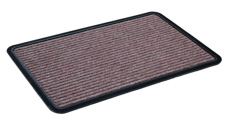 Astra Fußmatte Border Star 50x80cm, braun, geripptes Polypropylen, schwarze Kautschuk-Bordüre auf weißem Hintergrund.