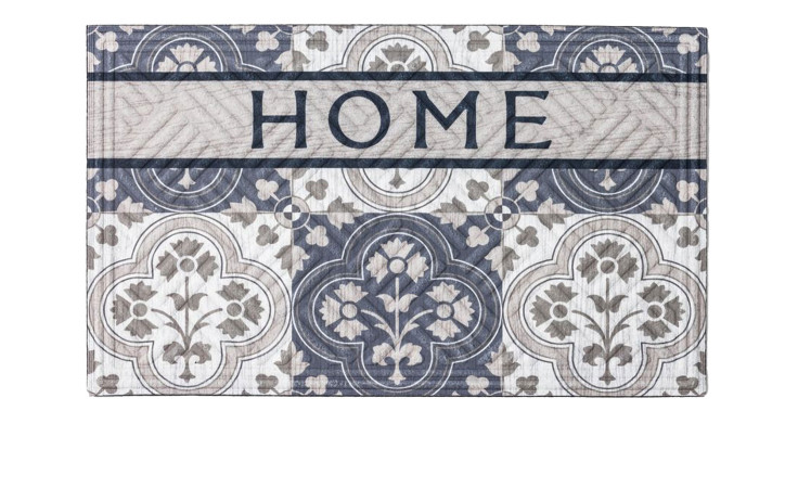 Die Astra Fußmatte Nub Design 75x45 cm zeigt florale Muster und HOME in fetten, bunten Buchstaben in der Mitte.