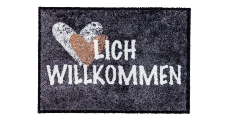 Astra Fußmatte Pure und Soft 50x70cm: grau, zwei Herzen, "LICH WILLKOMMEN", aus robustem Polyamid.
