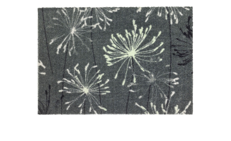 Fußmatte SCHÖNER WOHNEN-Kollektion Manhattan 50x70 cm, grau mit weiß-schwarzem Pusteblumenmuster, von oben.