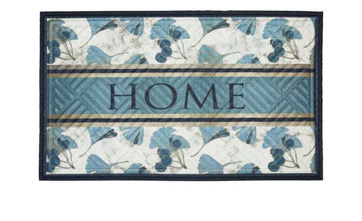 Astra Fußmatte Nub Design, 75x45 cm, mehrfarbig mit blauen Blättern und Beeren, aus Polyester, "HOME" Motiv.