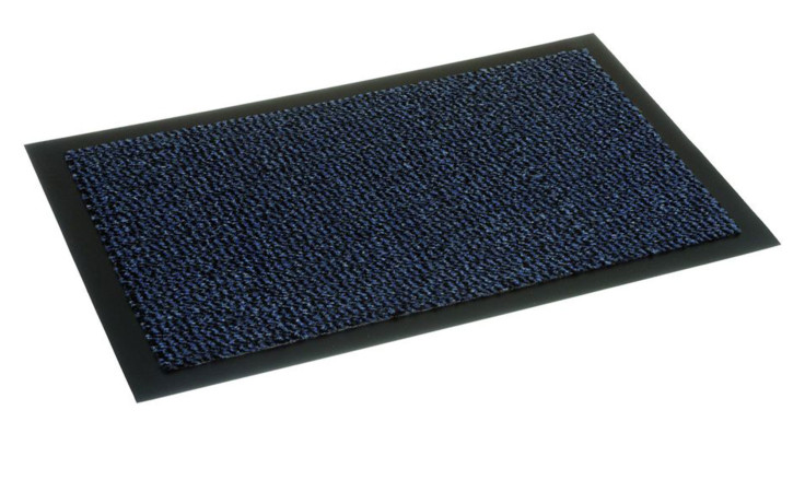 Die Astra Fußmatte Saphir 60 x 90 cm ist eine blaue rechteckige Fußmatte aus Polypropylen mit schwarzem Rand auf weißem Untergrund.