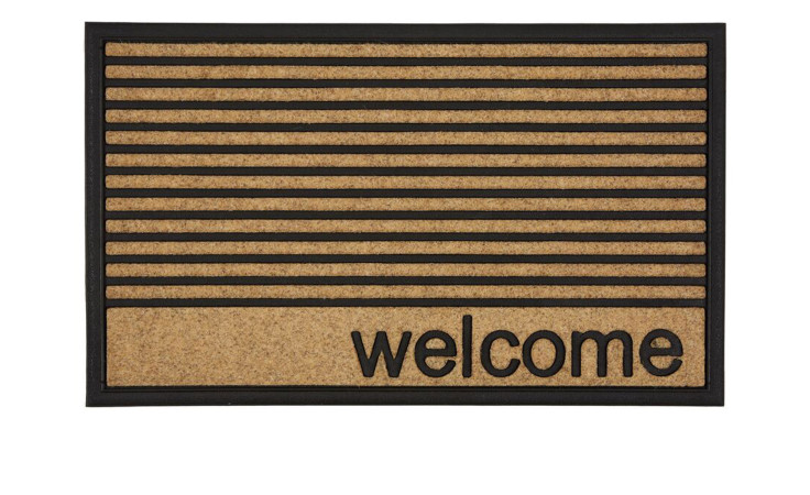 Astra Fußmatte Border Graphic 45x75 cm, Polypropylen/Kautschuk, schwarz gestreift, "welcome" unten rechts.