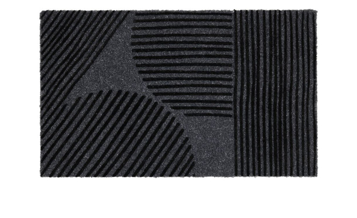 Astra Fußmatte Power Flock 45 x 75 cm in schwarz, mit Linien und Halbkreisen aus robustem Polyester.