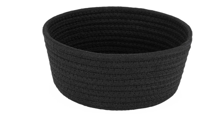 Justinus Bestecke Brotkorb LifeStyle 22 cm: runder, schwarzer Baumwollkorb mit hohen Seiten auf weißem Hintergrund.