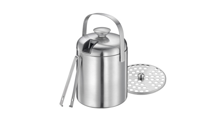 Eiseimer Freddo, silberfarben, Edelstahl, 14 cm, mit Deckel, Griff, Zange und abnehmbarem Sieb.