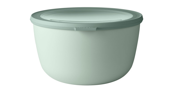 Hellgrüner Mepal Multischüssel Cirqula 3000 ml mit montiertem Deckel, Vorderansicht auf weißem Hintergrund.