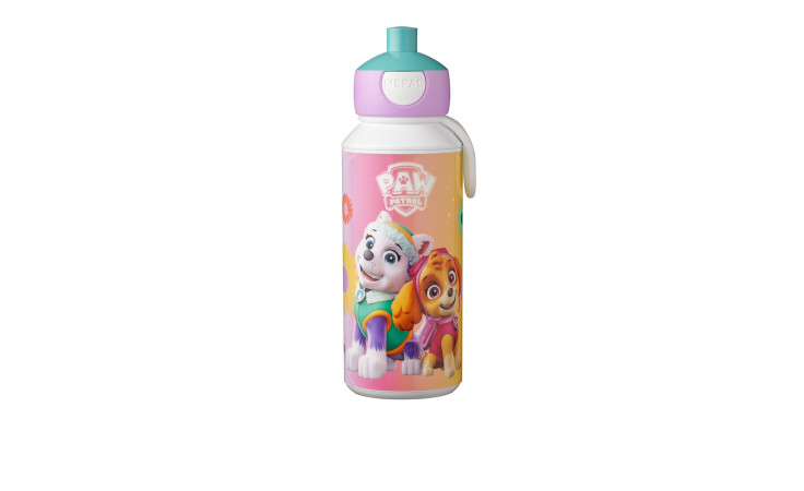 Mepal Trinkflasche Campus Paw Patrol 400 ml, mehrfarbig, mit teal-pinkem Deckel und buntem Hintergrund.