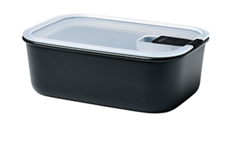 Eine Mepal Frischhaltedose Easyclip 1000 ml, rechteckig, mit transparentem Deckel und schwarzem Seitenclip.