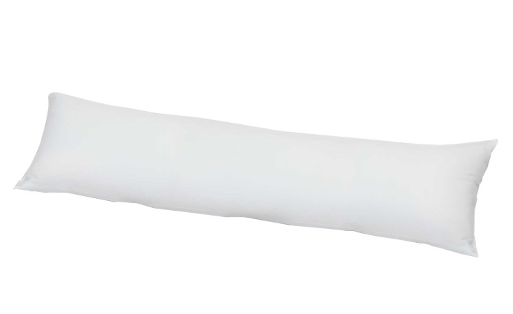 Eine Jersey-Kissenhülle 40 x 140 cm in schlichtem Weiß mit Naturfaserbezug auf weißem Hintergrund.