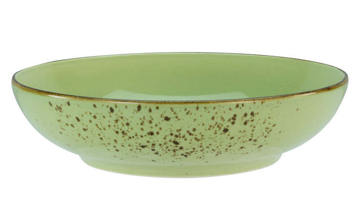 Creatable Poke Bowl Nature 22,5 cm-grünes Steingut mit braunen Sprenkeln und glatter, glänzender Oberfläche.
