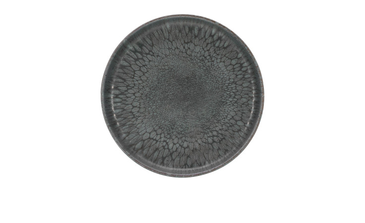 Creatable Dessertteller Uno 22 cm in Grau, Steinzeug, rund mit Strukturmuster auf weißem Hintergrund.