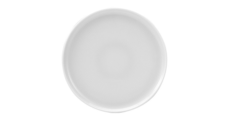 Der Creatable Speiseteller Session 26 cm ist ein schlichter, runder weißer Porzellanteller mit dezenten konzentrischen Kreisen.