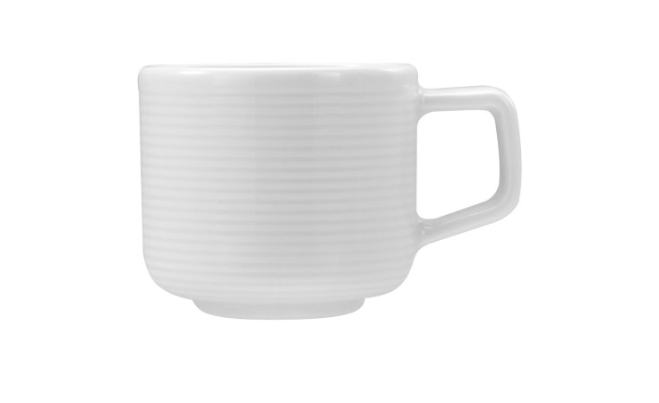 Espressoobere Session 100 ml von Creatable, weiß, gerillt, rechteckiger Henkel, Ø 6 cm, auf weißem Hintergrund.