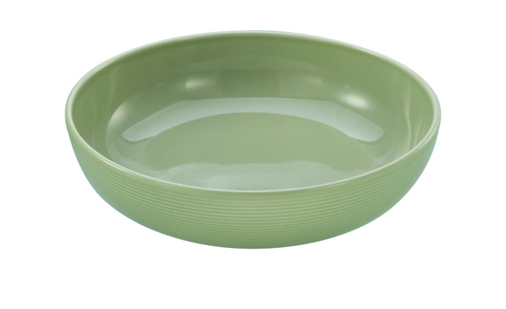 Die Creatable Poke Bowl Session 21 cm in Hellgrün hat eine glatte Innenseite, eine strukturierte Außenseite und einen weißen Hintergrund.