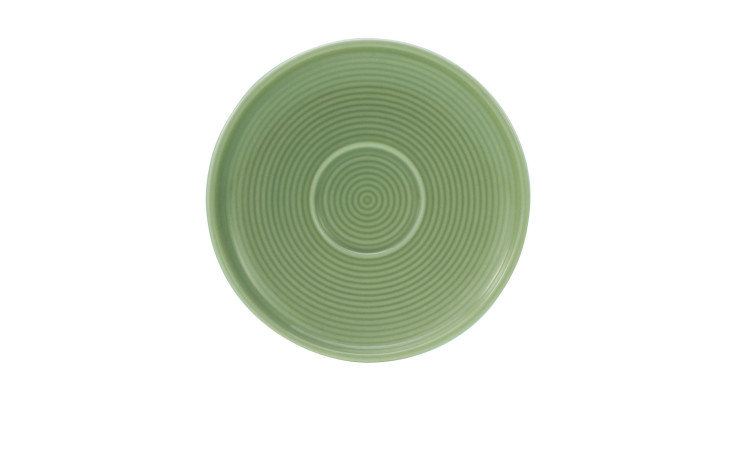 Creatable Espressountere Session 12 cm, rund, helles Salbei-Grün mit Mustern, abgebildet auf weißem Hintergrund.