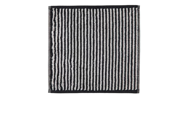 Cawö Seiftuch Zoom 30x30 cm in schwarz, mit weißen & grauen Streifen, auf weißem Hintergrund.