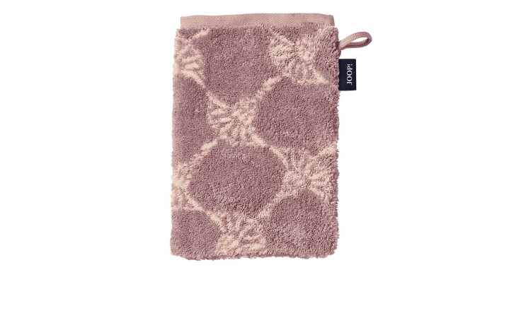 JOOP! Waschhandschuh Classic Cornflower, 16x22 cm, mauve, geometrisches Blumenmuster, mit Aufhängeschlaufe und Anhänger.