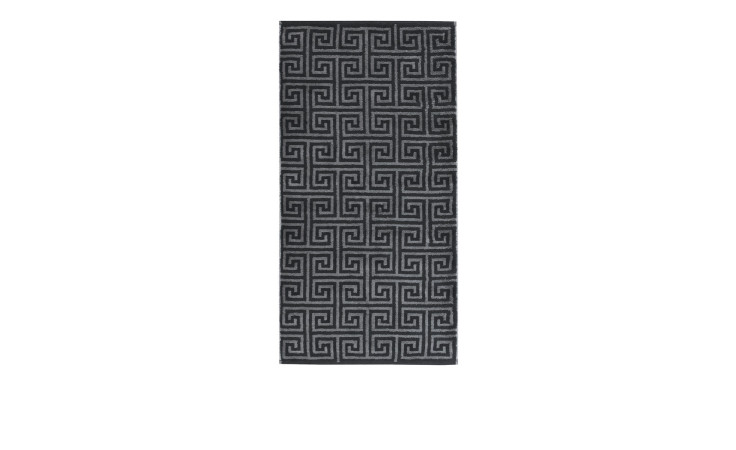 Cawö Seiflappen Allover 30x30 cm: Rechteckiger Waschlappen mit sich wiederholendem hellgrauen griechischen Schlüssel auf Weiß.