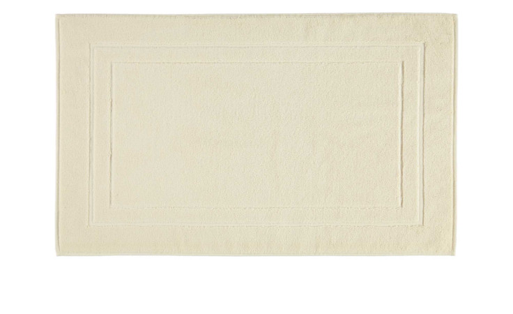Die Cawö Badematte Classic 50 x 80 cm in Beige, Naturfaser, zeichnet sich durch einen dezenten Rand und eine rechteckige Form aus.