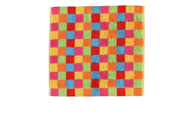 Das Cawö Seiftuch Lifestyle 30 x 30 cm ist ein mehrfarbiges Handtuch mit grünem, orangefarbenem, rosa, gelbem und blauem Schachbrettmuster.