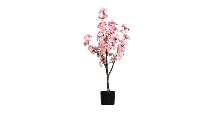 Kirschblütenbaum 100 cm: Künstlicher Kirschblütenbaum im Topf mit rosa Blüten und braunen Kunststoffzweigen.