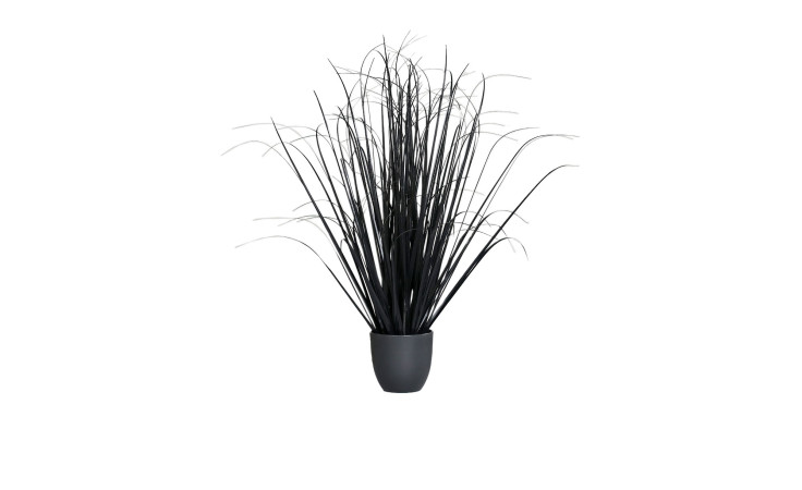 Gras 80 cm: Hohes, dünnes schwarzes Kunstgras in einem einfachen Kunststofftopf, ideal für moderne Dekorationen.