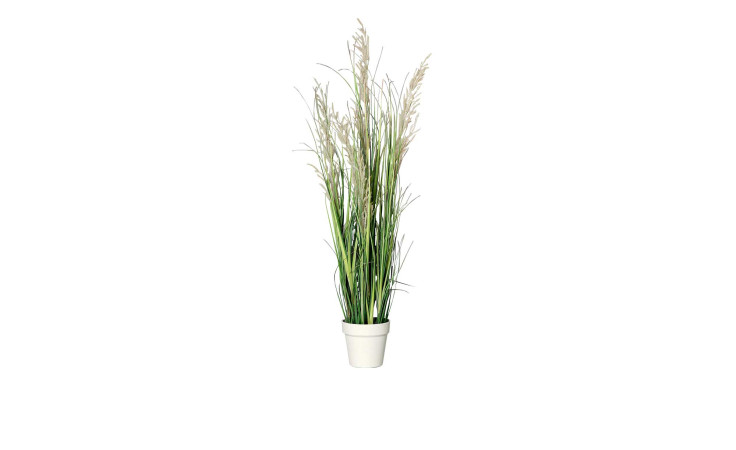 Gras 96 cm aus Kunststoff in grün mit weißen Applikationen und Untertopf.