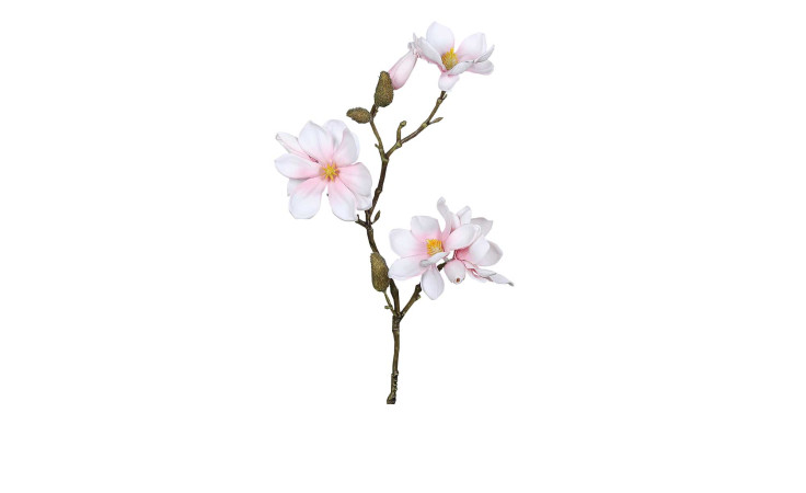 Magnolien-Pick 40 cm aus Kunststoff mit weiß / rosa Blüten und einem braunen Stiel.