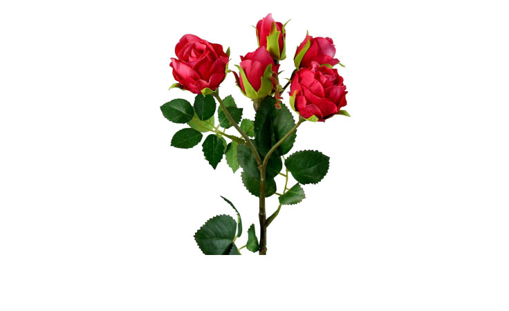 Mini-Rosenzweig 37 cm aus Kunststoff mit roten Blüten und grünen Stiel und Blätter.