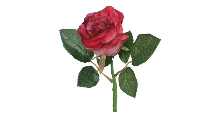 Rose 31 cm aus Kunststoff in rot mit grünen Stiel und Blätter.