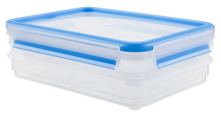 Emsa Clipdosen-Set Clip & Close 2tlg. mit blauem Deckel, transparent, vor weißem Hintergrund abgebildet.