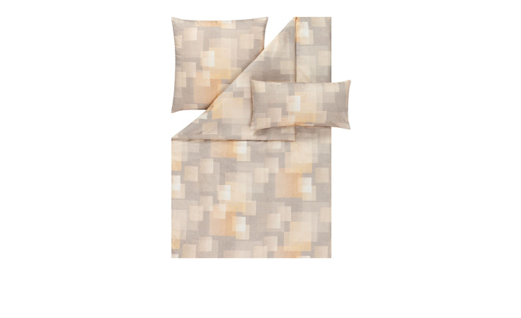 Estella Mako-Satin-Bettwäsche Silvio 135x200cm in beige/hellbraunem geometrischen Design mit zwei Kissenbezügen.