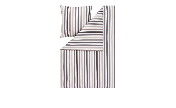 Estella Mako-Jersey-Bettwäsche Tavaro 155x220 cm Set mit Kissenbezug in braun, grau & weiß auf weißem Grund.