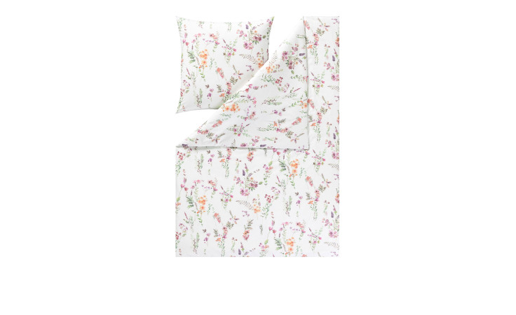 Estella Flanell-Bettwäsche Millefleur 135x200 cm, buntes Blumenmuster in Pink, Orange und Grün, inkl. Bezug & Kissen.