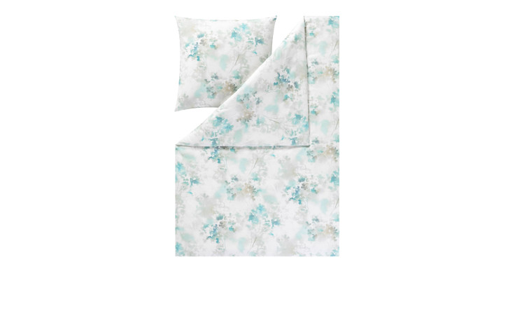 Estella Flanell-Bettwäsche Frosted flowers 135x200 cm, weiß mit blau-beigem Blumenmuster, inkl. Kissen- & Bettdeckenbezug.